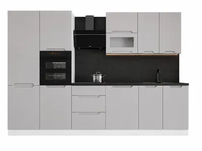 Produktbild von Küchenzeile – Küchenblock – Einbauküche – Komplettküche – Zivora – KS36-G320 – 320 cm – Hellgrau Matt Ohne Arbeitsplatte & Elektrogeräte, KI-generiertes Bild