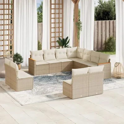 Produktbild von Möbel 11-tlg. Garten-Sofagarnitur mit Kissen Beige Poly Rattan 2024