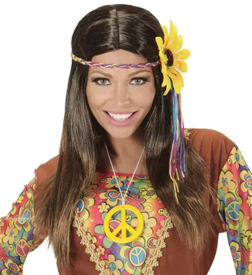 Productafbeelding van Damespruik, "Jaren '70, hippie-stijl, met bloemenhoofdband" | Bruin