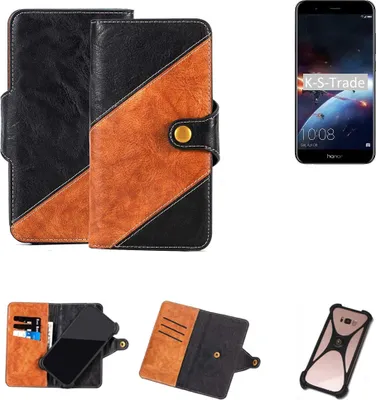 Produktbild von K-S-Trade Handyhülle Schutzhülle Bookstyle Case Wallet-Case kompatibel mit Huawei Honor 8 Pro Handy Cover Bumper Klapphülle schwarz hellbraun 1x
