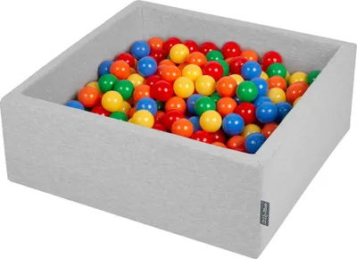 Obrázek produktu pro KiddyMoon 90x30cm/300 míčků ∅ 7cm Kulatý Suchý Bazén s míčky Certifikováno vyrobeno v EU, Světle Šedá:Žlutá/Zelená/Červená/Oranžová