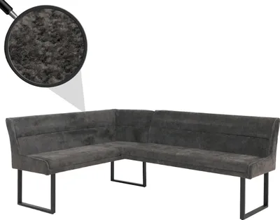 Obrázok produktu pre Rohová lavica HWC-O81, lavica do jedálne, Oeko-Tex (310g/m²) šenilová tkanina/textilný kov 159x210cm ~ tmavosivá