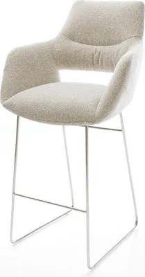 Produktbild von DELIFE Barstuhl Yago-Flex Webstoff Soft Beige Kufengestell Edelstahl Silberfarben Taschenfederkern