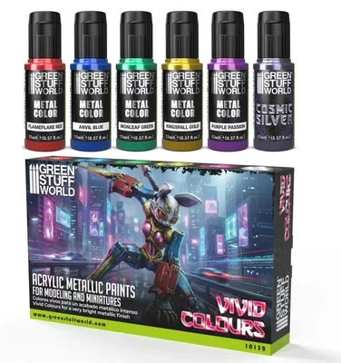 Produktbild von Green Stuff World GSW10132 - Acrylfarben Metallic Set Vivid Colors (6x17ml)  Neu