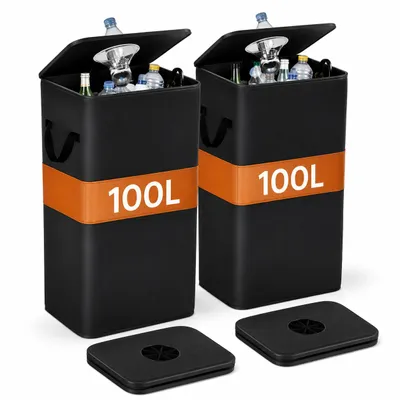 Produktbild von KRUMAD 2-er Set Pfandflaschen Behälter 100L, Faltbarer Flaschensammler aus Oxford 600D, Leergut Aufbewahrung für Haushalt & Wäsche, KI-generiertes Bild