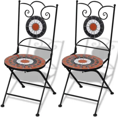 Image de Chaises de bistrot pliantes 2 pcs. Céramique couleur terre cuite et blanche