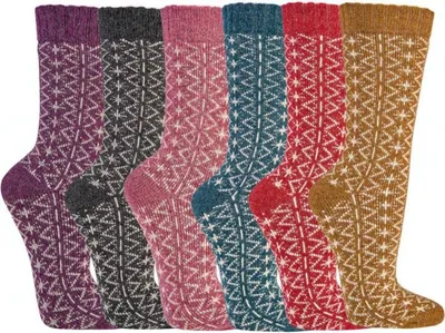 Produktbild von 2 Paar Socken mit Merino und Alpaka Wolle für Damen Herren mit Folklore Motiv Gr. 39/42 rot