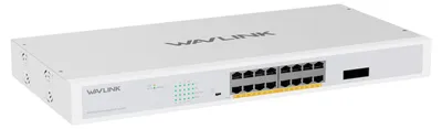 Produktbild von Wavlink 18-Port-Gigabit-Switch mit 16 PoE+-Ports, 2 × 1000 Mbit/s SFP-Uplinks, 250 W Gesamtleistung der PoE+-Ports, unmanaged Netzwerk-Switch mit VLAN