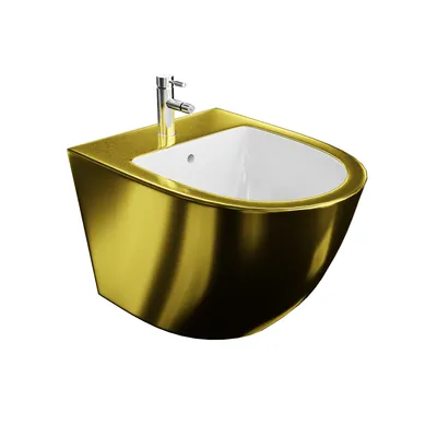Produktbild von LAVITA Universal Wand-Bidet Sofi Gold/White mit Hahnloch und Überlaufschutz aus Keramik | Sitzwaschbecken zur Montage an der Wand | Hygienisch und Pflegeleicht | 36,5x49x32,5 cm |