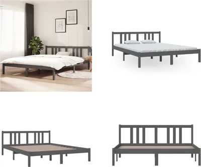 Produktbild von vidaXL Massivholzbett Grau 150x200 cm - Bettrahmen - Bettgestell - Bett - Holzbettrahmen
