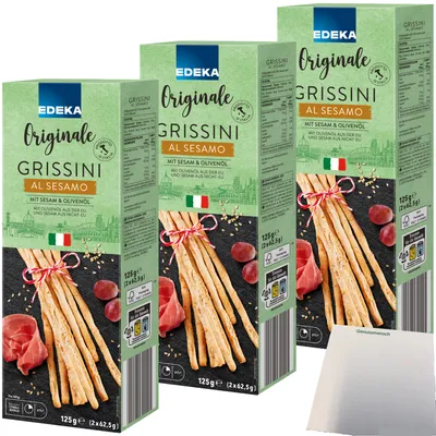 Produktbild von Edeka Italia Grissini mit Sesam und Olivenöl 3er Pack (3x125g Packung) + usy Block