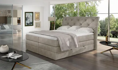 Obrázek produktu pro Boxspringová postel s úložným prostorem 160x200 VORVIRO - béžová