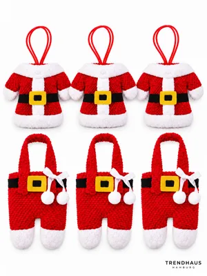 Productafbeelding van Kerstbestekhouder, set van 6.Sinterklaas bestekzakjes.3 jassen + 3 broeken.Kersttafeldecoratie, artikelnummer H0225