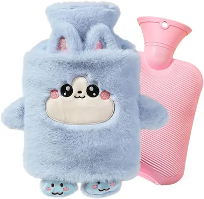 Productafbeelding van Warmwaterkruik met dierdesign, 1 l, met pluche hoes, voor pijnverlichting
