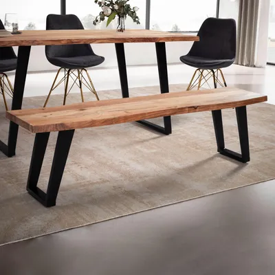 Obrázek produktu pro WOHNLING Jídelní lavice 120x40x45,5 cm Masivní akáciové dřevo / kov s okrajem stromu Jídelní lavice Moderní dřevěná lavice Masivní bez opěradla Kuchyňská lavice Jídelní lavice