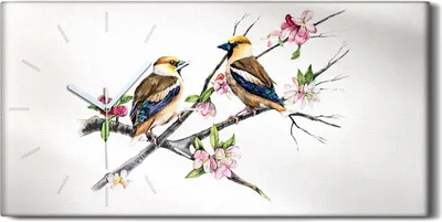 Produktbild von Wanduhr Bürouhr Leinwand Bild 60x30 Gemälde Abstrakte Zweig Blumen Tier Vögel - weiße Hände