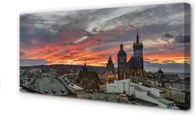 Immagine prodotto di Stampa su tela, dimensioni 100x50 cm, opera d'arte da parete, panorama del tramonto a Cracovia