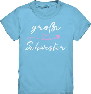 Produktbild von Große Schwester T-Shirt Herz Große Schwester Geschenk – Sky Blue / 98/104 (3-4)