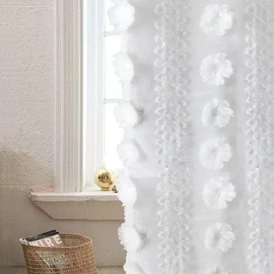 Produktbild von Weiße Blumengardinen Boho Stil 2 Paneelen 160cm