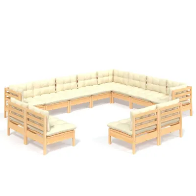 Produktbild von vidaXL 12-tlg. Garten-Lounge-Set mit Creme Kissen Massivholz Kiefer