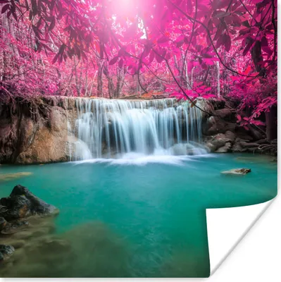 Produktbild von MuchoWow® Poster Wasserfall - Baum - Rosa - Natur 100x100 cm - Babyzimmer
