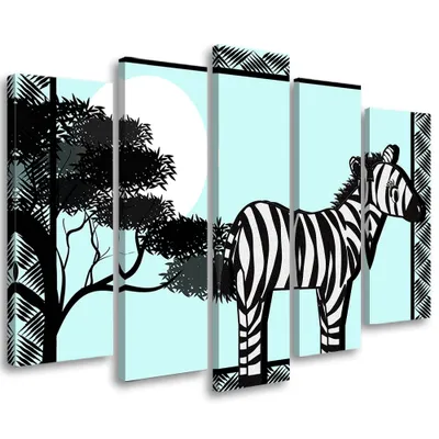 Produktbild von 5-teiliges leinwandbild zebra 150x100 cm Feeby grau wandbild bereit zum aufhängen