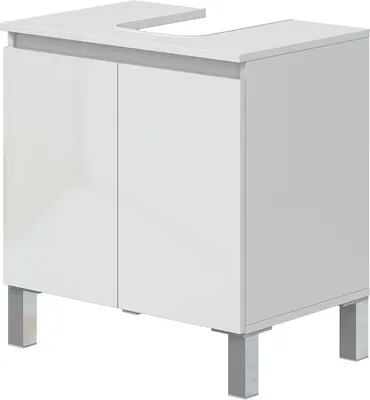 Produktbild von Waschbeckenunterschrank >DESTAL< für Sockelwaschbecken, 2 Türen, Weiß glänzend - 60x64x40 (BxHxT)