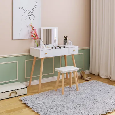 Obrázek produktu pro Kosmetický stolek - Toaletní stolek - Stolek na líčení - Bílý - Skandinávský design