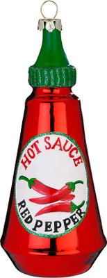 Produktbild von Christbaumschmuck Glas 12,3cm Flasche Chilisauce Figur Rot / Grün