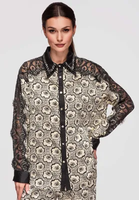 Produktbild von LARICA Damen Bluse Beige mit Spitze & Knopfleiste OW-SH-E0023 beige S/M