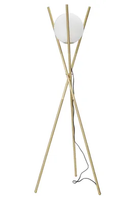Produktbild von Glamy X Stehleuchte – 1-flammige E27-Stehleuchte aus goldfarbenem Metall und weißer Glaskugel (Ø 55 x 155 cm) – Glamouröses, minimalistisches Design