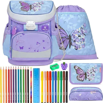 Produktbild von Belmil Schulranzen Set Mini Fit Purple Blue Butterfly 10-teilig gefüllt