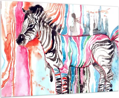Produktbild von Bilder auf glas - Zebra Tiere Natur bunte - 100x70cm - Glasbilder - Wandbilder - Kunstdruck - zum Aufhängen bereit - Wanddekoration aus Glas - Glas Bilder - Wandbild auf Glas - GAA100x70-3075