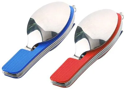 Productafbeelding van Unyqoos® Opvouwbaar 4-in-1 campingbestek – roestvrij staal met aluminium handgreep, compact (10,5 x 3,5 x 3 cm), mes, vork, lepel en flessenopener