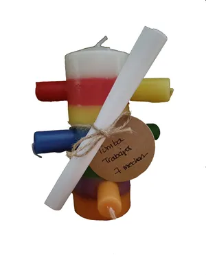 Kerze mit 7 farbigen Dochten, 14 cm, aus Wachs