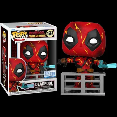A Funko Pop! vinyl figure of Deadpool in his Wolverine-inspired costume, displayed both in its packaging and out of the box.