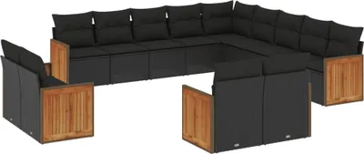 Image de vidaXL Ensemble de 13 canapés de jardin avec coussins noir poly rotin