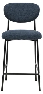 Produktbild von Miliboo - Feste Barhocker aus Stoff mit strukturiertem Samteffekt, dunkelblau, H65 cm (Set von 2) BREKA