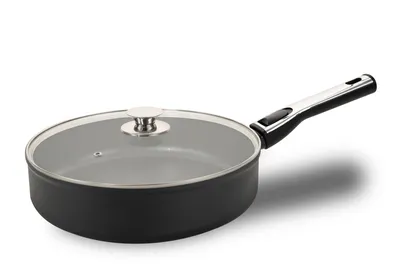 Produktbild von Genius Cerafit Plasma Schmorpfanne 28 cm +Glasdeckel - ofenfeste Keramikpfanne mit 4,2l Fassungsvermögen + hohem Rand Bratpfanne mit abnehmbarem Griff