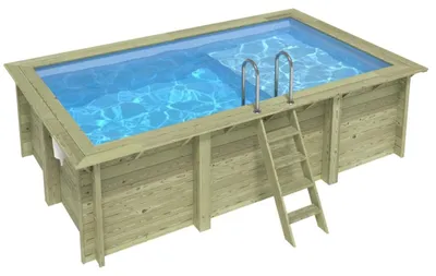 Immagine prodotto di Piscina in legno AQUA 4.65 x 2.85 – H.1.24 m con spiaggia, azzurro chiaro, Su telaio - senza cementazione