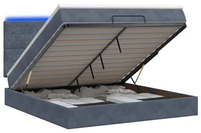 Image de Lit avec rangement et matelas LED, gris foncé, 160 x 200 cm
