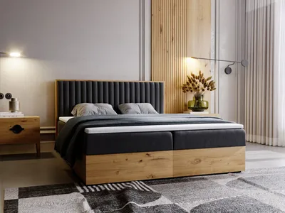 Produktbild von GrainGold Boxspringbett Forest 180x200 cm - Bett 180x200, Kontinentalbett  mit Bettkasten - Doppelbett mit Matratze - Anthracite (Monolith 95)