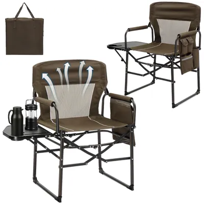 Produktbild von FCH Klappbar Campingstuhl mit Rückenlehne, Seitentaschen,  Faltbarer Gartenstuhl Klappstuhl Metallrahmen Strandstuhl ,braun