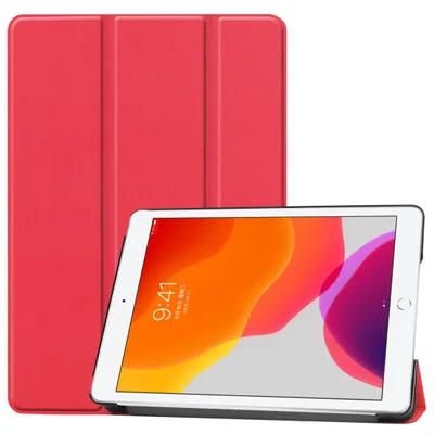 Image de subtel Étui avec stand intégré pour tablette Apple iPad 10.2 2019, 2020, 2021 (7th, 8th, 9th Gen) - Cuir synthétique, couleur rouge Housse Pochette bookstyle case avec protection 360°