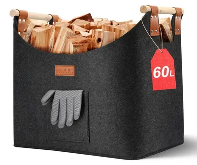 Produktbild von Holzkorb für Kaminholz 60L 45x32x40cm Dunkelgrau mit doppelter Nietverstärkung