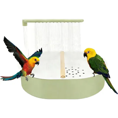 Produktbild von Vogelbad mit Pumpe USB 5V Käfig Badebecken 32×26cm 26 Auslässe Wassersystem für Wellensittich Nymphensittich Papagei