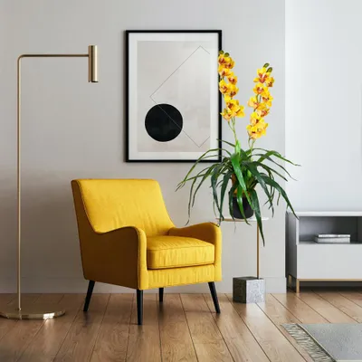 Produktbild von Decovego künstliche Orchidee, Kunstpflanze 90 cm Gelb, Kunstblume für Wohn- & Büroräume, Allergikerfreundlich & Pflegeleicht