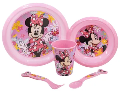 Produktbild von Minnie Mouse Kindergeschirrset, Teller, Schüssel, Glas, Besteck, BPA-frei, Rosa