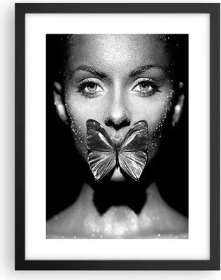 Produktbild von Gerahmtes Poster - Schwarzer Rahmen - Frau Schmetterling Mund - 30x40 cm - Wand Bild - Wanddeko - Wandbilder - Kunstposter - Wandposter - Bilderrahmen - Bilder - Kunstdruck - P2BPA30x40-4637