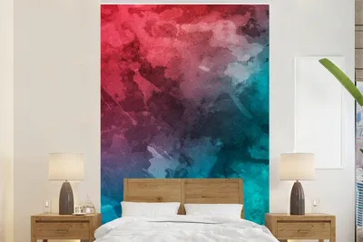 Produktbild von MuchoWow® Fototapete für Wohnzimmer oder Schlafzimmer Wandtapete Vinyl Motivtapete Aquarell - Rot - Blau - Abstrakt - 195x300 cm - Das Hintergrundbild